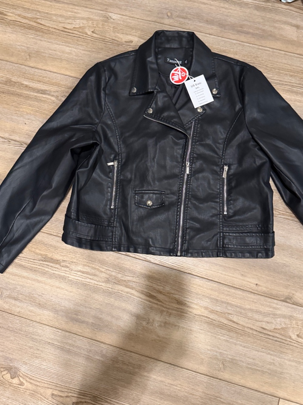 Tahari Black Faux Leather Asymmetrical Zip Jacket
